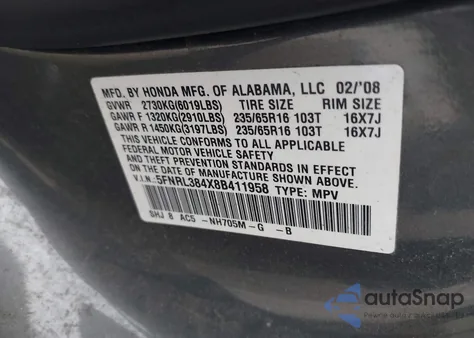 2008 Honda Odyssey Ex from USA, damaged, VIN 5FNRL384X8B411958